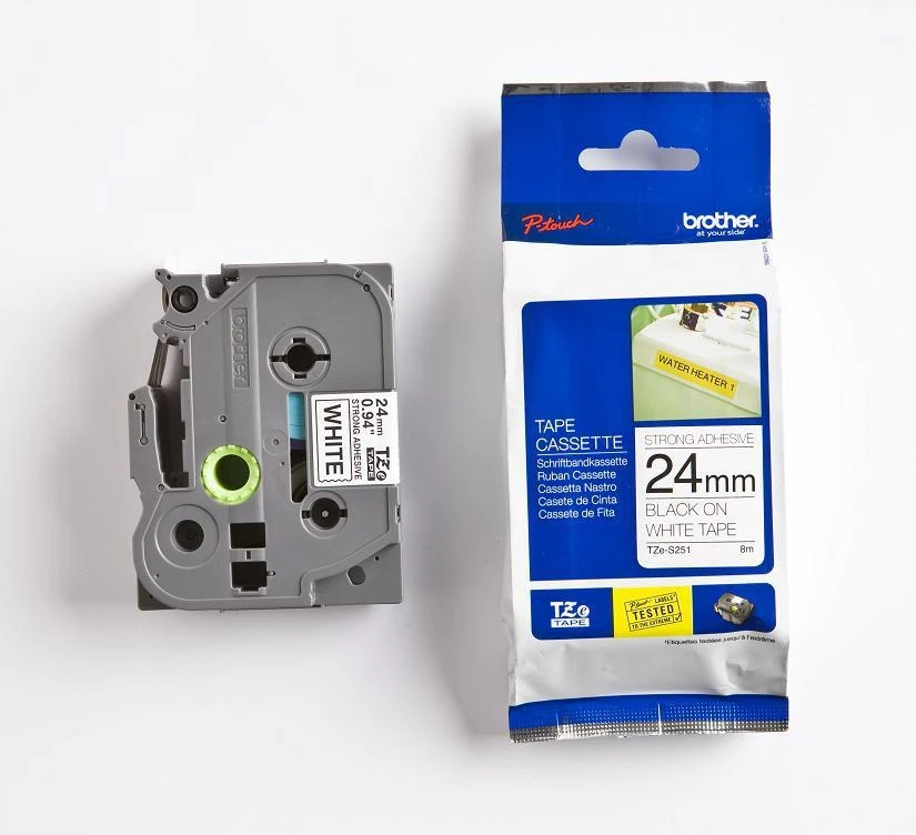 Brother | TZe-S251 Strong Adhesive Laminated Tape | Juodas on Baltas | TZe | 8 m | 2.4 cm