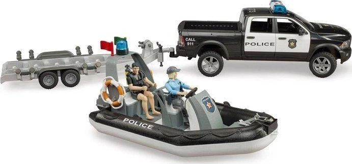 BRUDER RAM 2500 policijos pikapas su priekaba ir valtimi, 02507