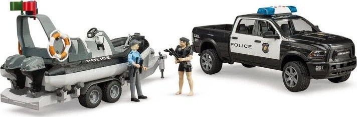 BRUDER RAM 2500 policijos pikapas su priekaba ir valtimi, 02507