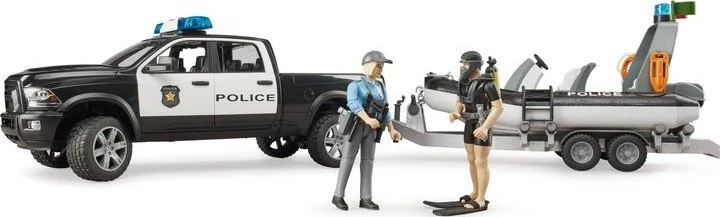 BRUDER RAM 2500 policijos pikapas su priekaba ir valtimi, 02507