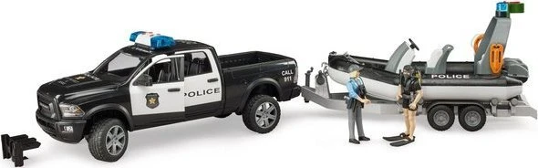 BRUDER RAM 2500 policijos pikapas su priekaba ir valtimi, 02507