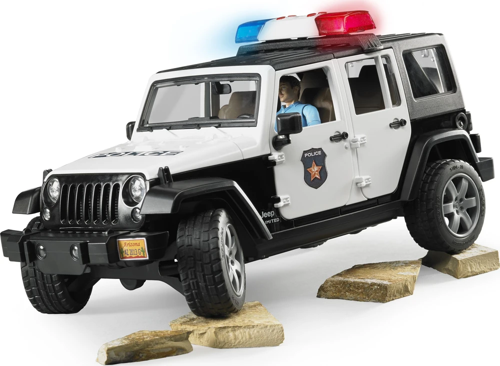 BRUDER policijos džipas Wrangler, su policininku ir priedais, 2526