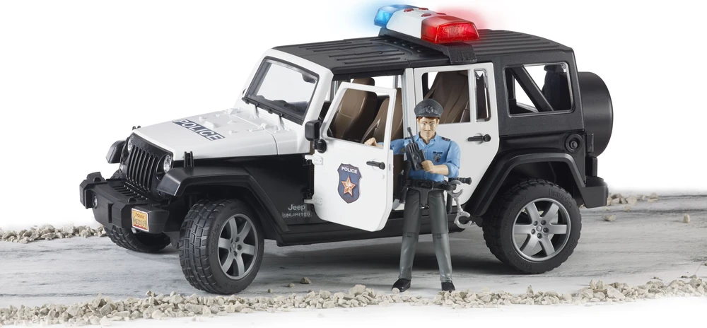 BRUDER policijos džipas Wrangler, su policininku ir priedais, 2526