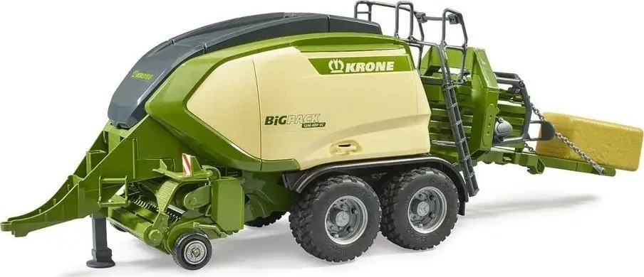 BRUDER Krone BigPack 1290HDP VC presas su dviem šieno ryšuliais, 02033