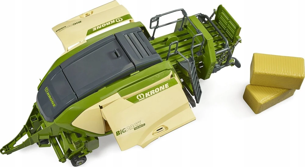 BRUDER Krone BigPack 1290HDP VC presas su dviem šieno ryšuliais, 02033