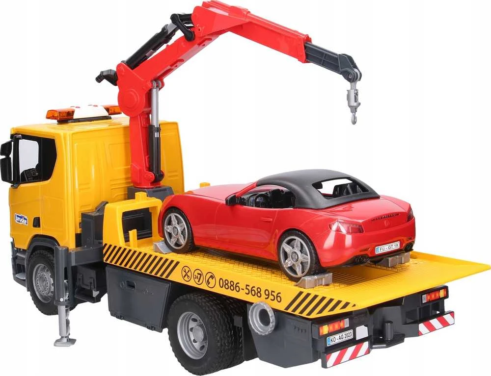 Tralas su kranu ir automobiliu Scania Bruder 3552