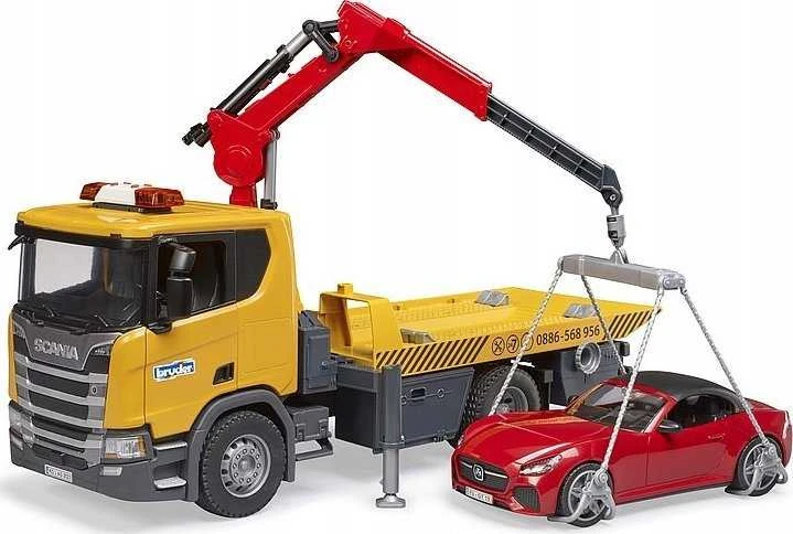 Tralas su kranu ir automobiliu Scania Bruder 3552