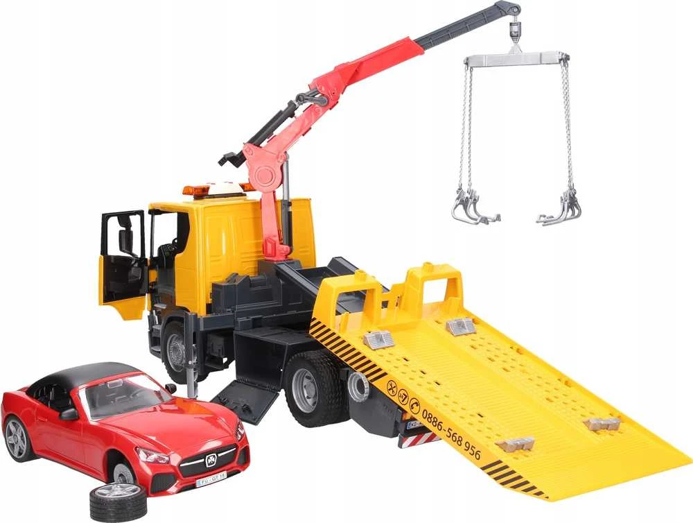 Tralas su kranu ir automobiliu Scania Bruder 3552