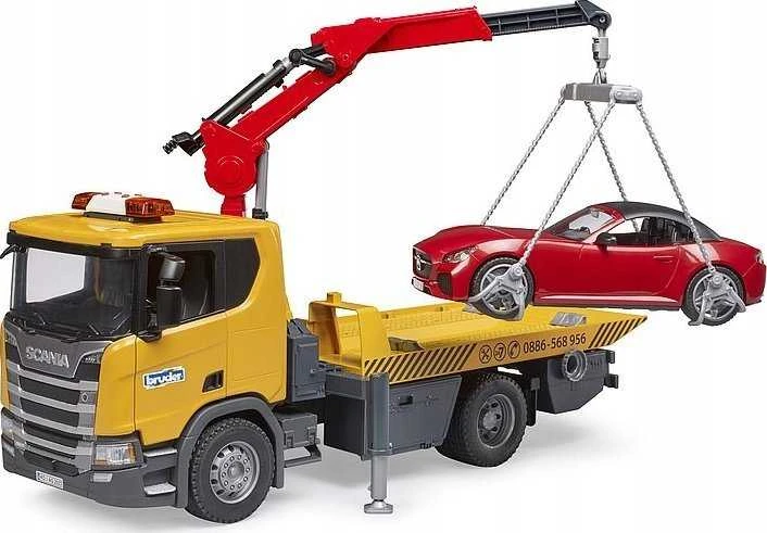 Tralas su kranu ir automobiliu Scania Bruder 3552
