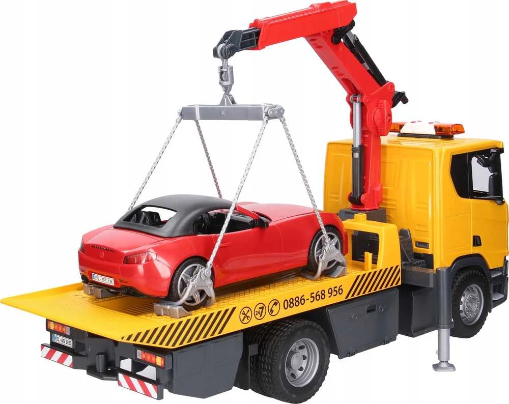 Tralas su kranu ir automobiliu Scania Bruder 3552