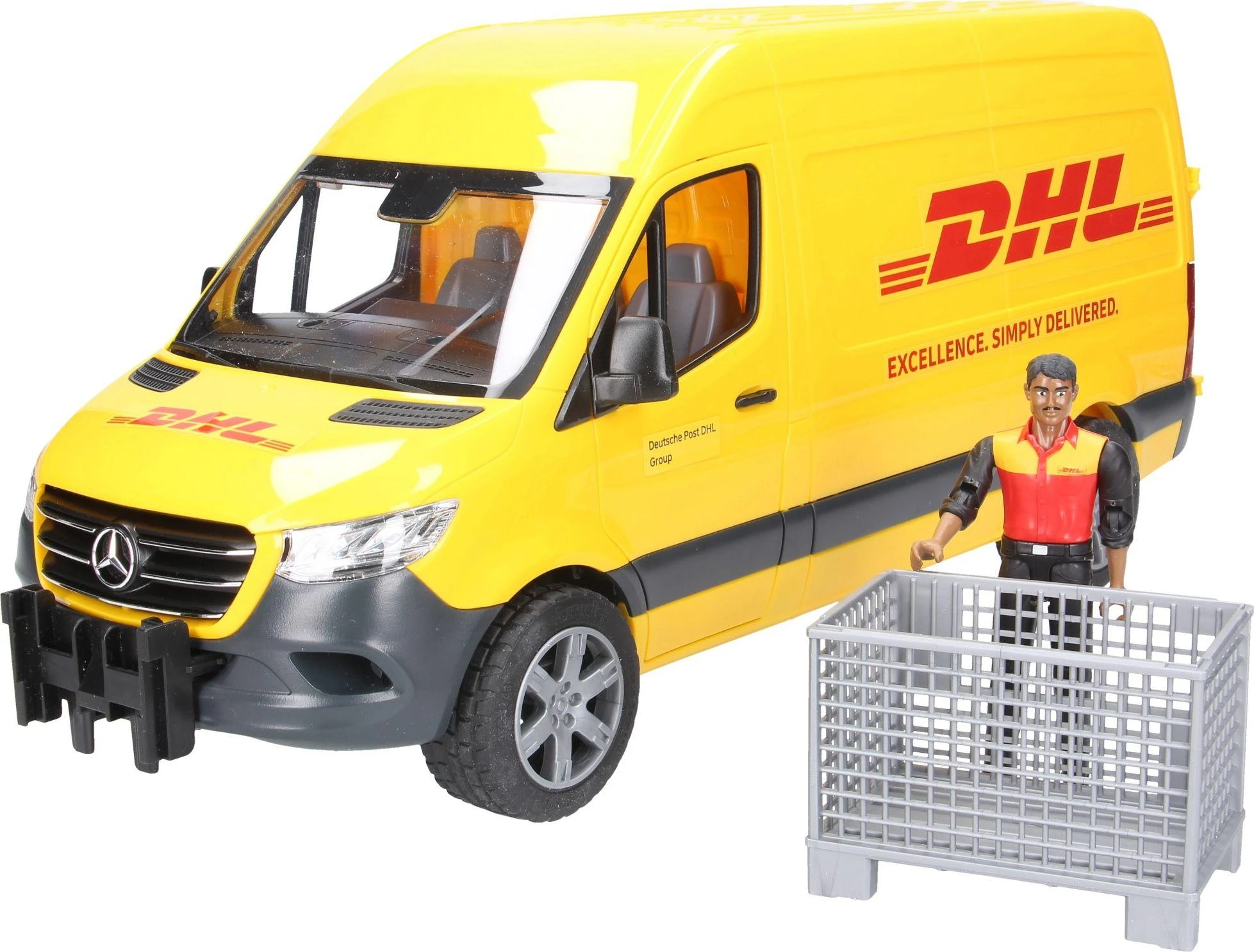 BRUDER 1:16 siuntų pristatymo furgonas MB Sprinter DHL su vairuotoju, 02671
