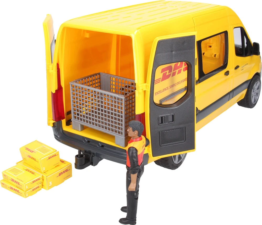 BRUDER 1:16 siuntų pristatymo furgonas MB Sprinter DHL su vairuotoju, 02671