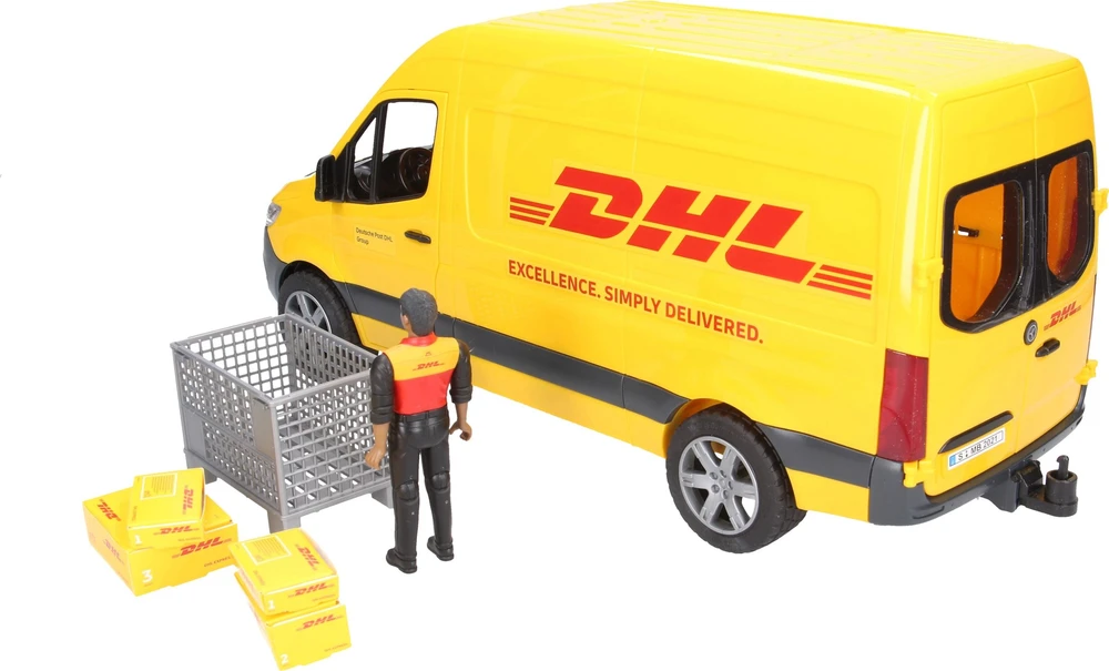 BRUDER 1:16 siuntų pristatymo furgonas MB Sprinter DHL su vairuotoju, 02671