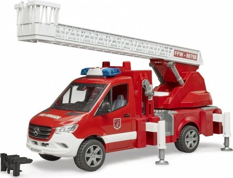 BRUDER MB Sprinter priešgaisrinė tarnyba su pasukamomis kopėčiomis ir siurbliu, 02673