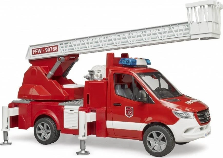 BRUDER MB Sprinter priešgaisrinė tarnyba su pasukamomis kopėčiomis ir siurbliu, 02673