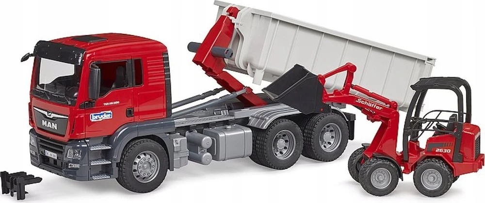 BRUDER 1:16 MAN TGS suknvežimis su konteineriu ir krautuvu, 03767