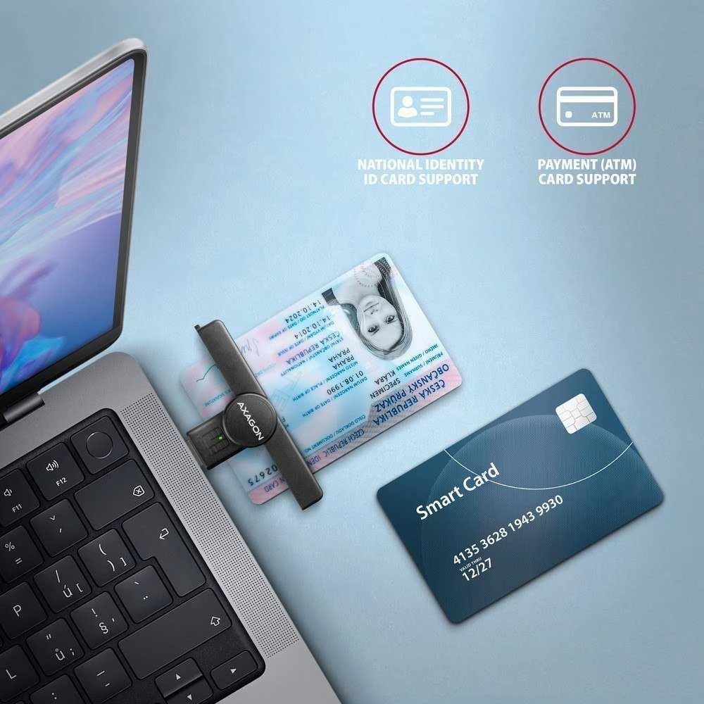 Axagon Sulankstoma kišenė USB-A kontaktas Smart / ID kortelių skaitytuvas.