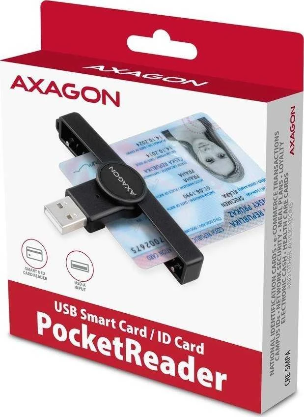 Axagon Sulankstoma kišenė USB-A kontaktas Smart / ID kortelių skaitytuvas.
