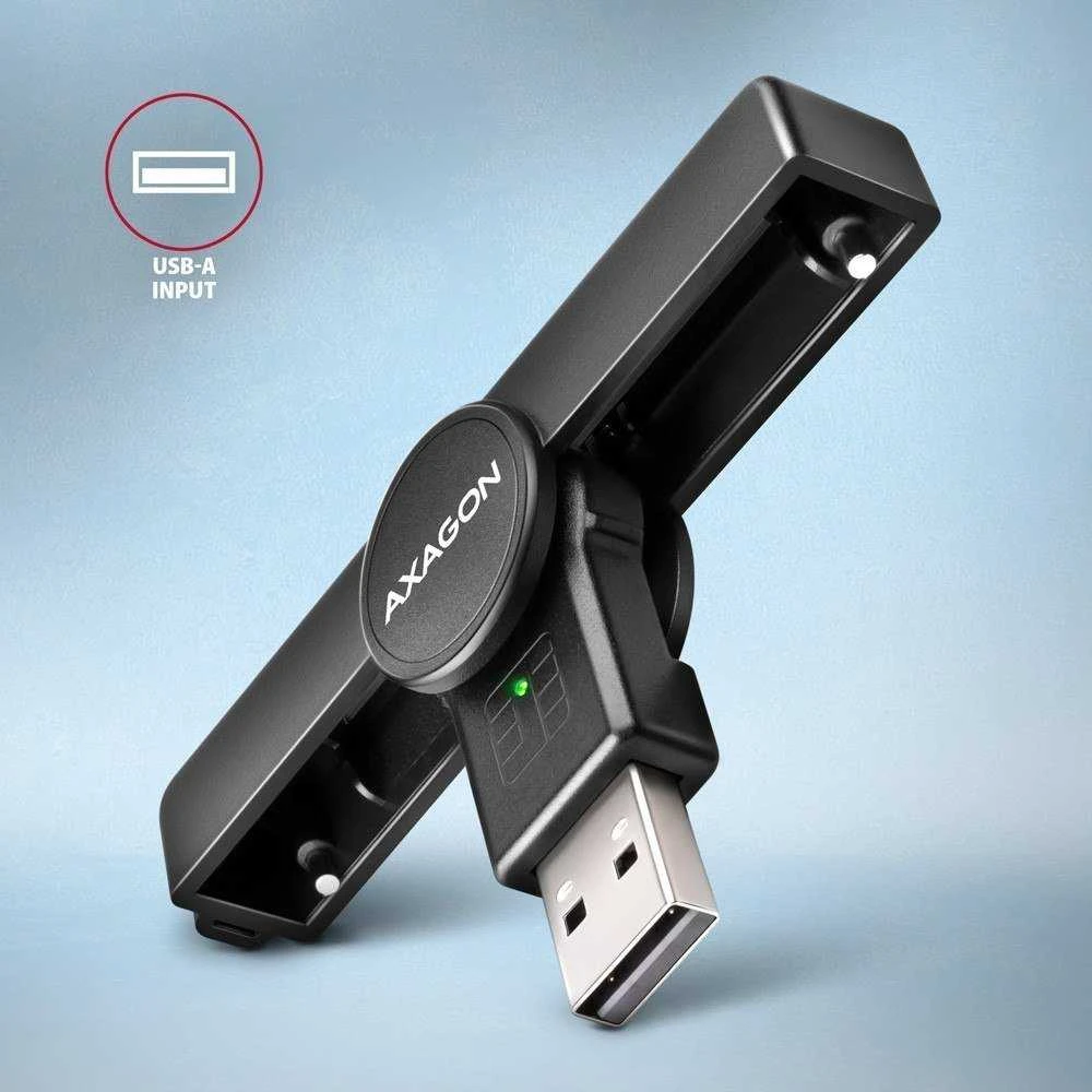 Axagon Sulankstoma kišenė USB-A kontaktas Smart / ID kortelių skaitytuvas.