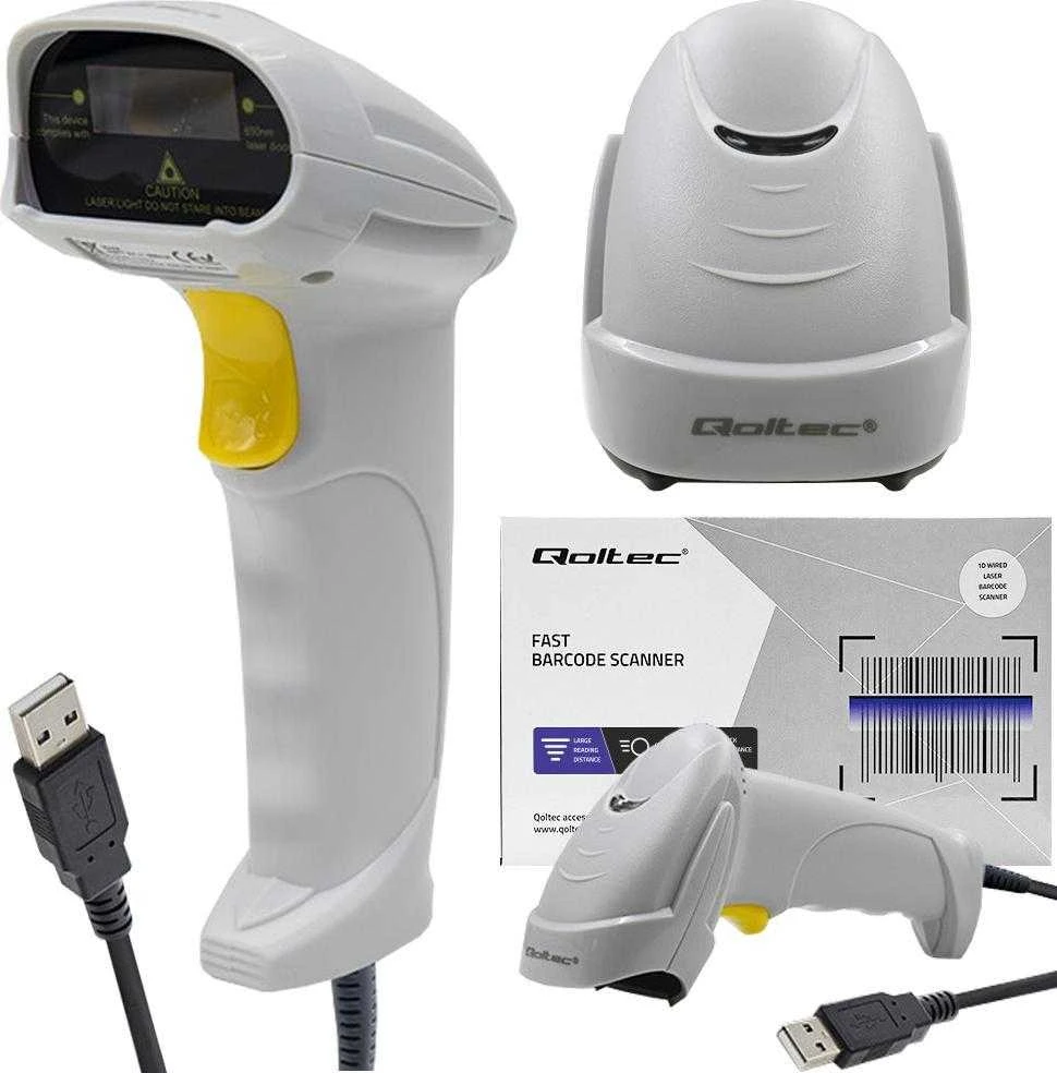 QOLTEC 50877 lazerinis scanner 1D USB Baltas