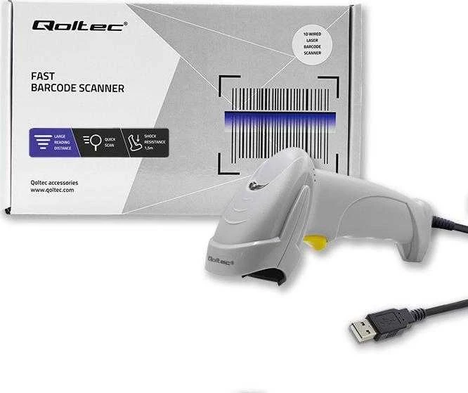 QOLTEC 50877 lazerinis scanner 1D USB Baltas