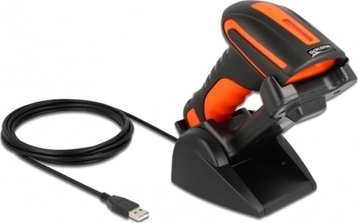 DLC DeLOCK 90556 brūkšninių kodų skaitytuvas Rankinis brūkšninių kodų skaitytuvas 1D/2D CMOS Juoda, Oranžinė