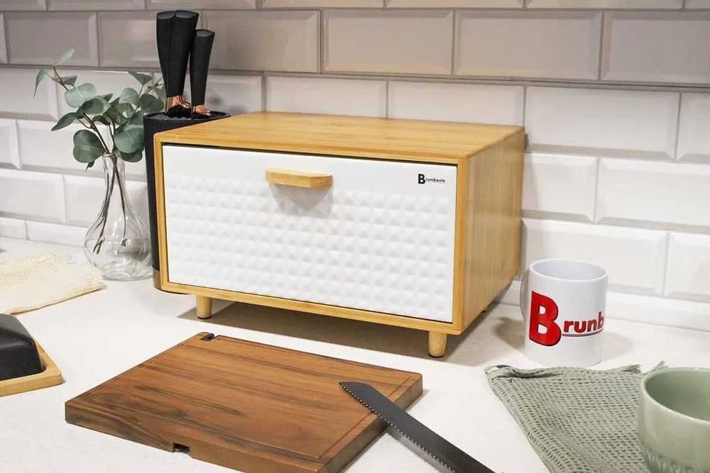 Bambukinė duonos dėžutė duonos indelis BRUNBESTE BB-4251 Baltas