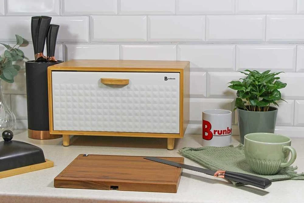 Bambukinė duonos dėžutė duonos indelis BRUNBESTE BB-4251 Baltas
