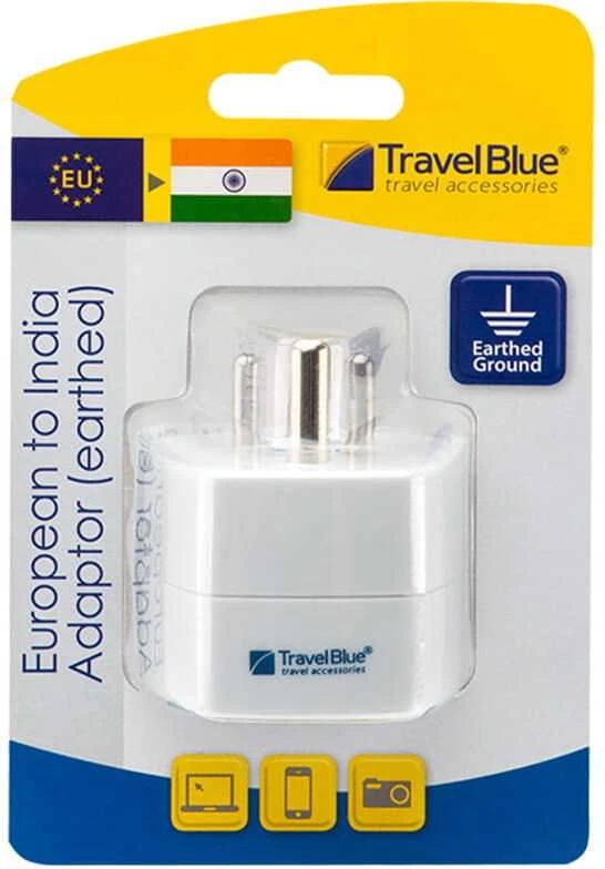 Blue Mėlyna TRAVEL Mėlynas Adapteris Shucko -> Indija