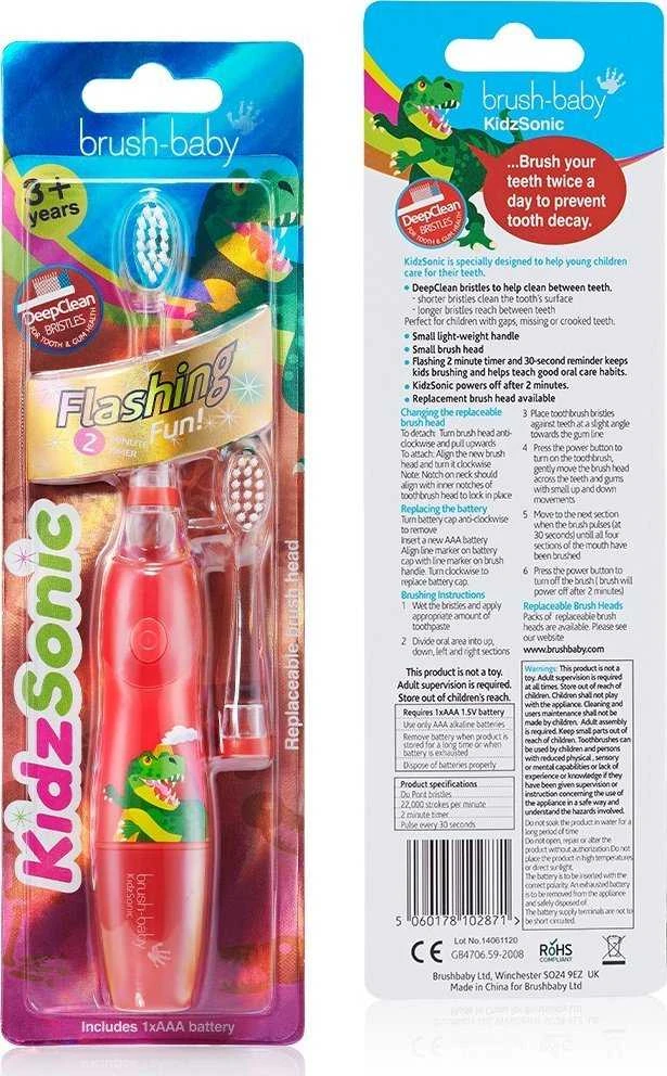 Brush-Baby KidzSonic dantų šepetėlis su dinozauro pakuote