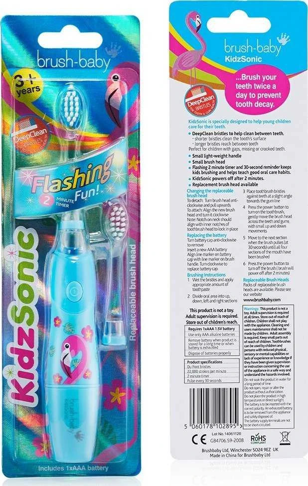 Mėlynas elektrinis dantų šepetėlis Brush-Baby Flamingo