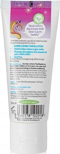 Brush-Baby -Baby Vienaragio dantų pasta vaikams 3+ Braškių 50ml