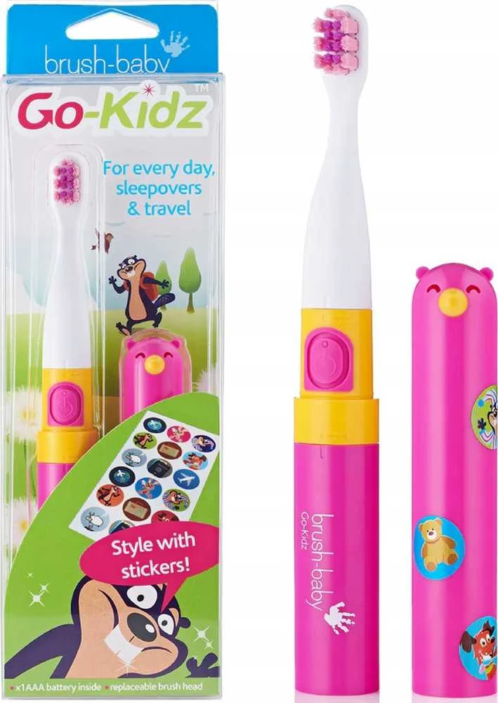 Brush-baby -Baby Go-Kidz kelioninis sonic dantų šepetėlis vaikams nuo 3 metų Mėlynas/rožinis