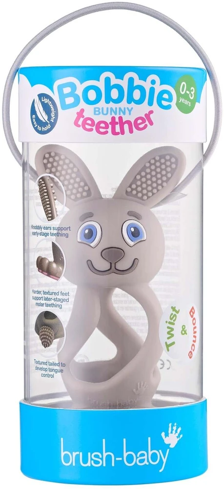 Brush-baby -Baby Bobbie Bunny kramtukas kūdikiams, pilkas, kapučino formos
