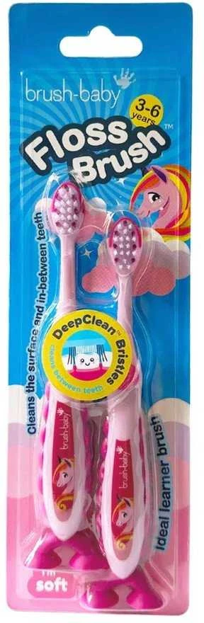 Brush-baby -Baby „FlossBrush“ minkštas dantų šepetėlis vaikams nuo 3 iki 6 metų, 2 vnt.