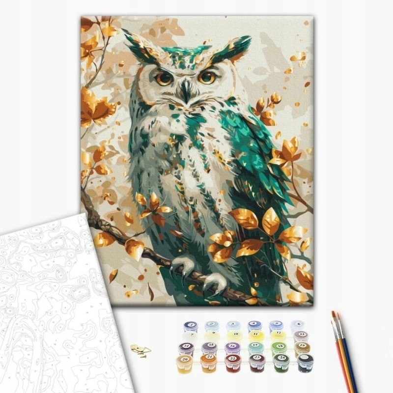 BRUSHME Paint by Numbers BRUSHME, 40x50 cm, auksinė, smaragdo spalvos pelėda, 1 vnt., dėžutėje