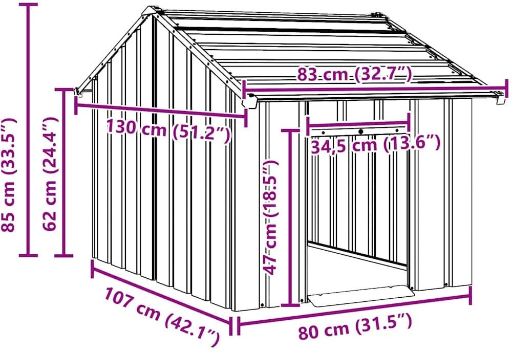 šunų namelis su stogu 83x130x85 cm cinkuoto plieno