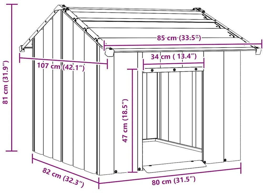 šunų namelis su stogu 85x107x81 cm cinkuoto plieno