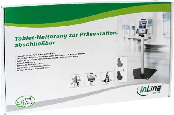 „InLine Stand“ planšetinio kompiuterio stovas – universalus aliuminio stovas planšetiniams kompiuteriams nuo 7,9 colio iki 10,1 colio (23166B)