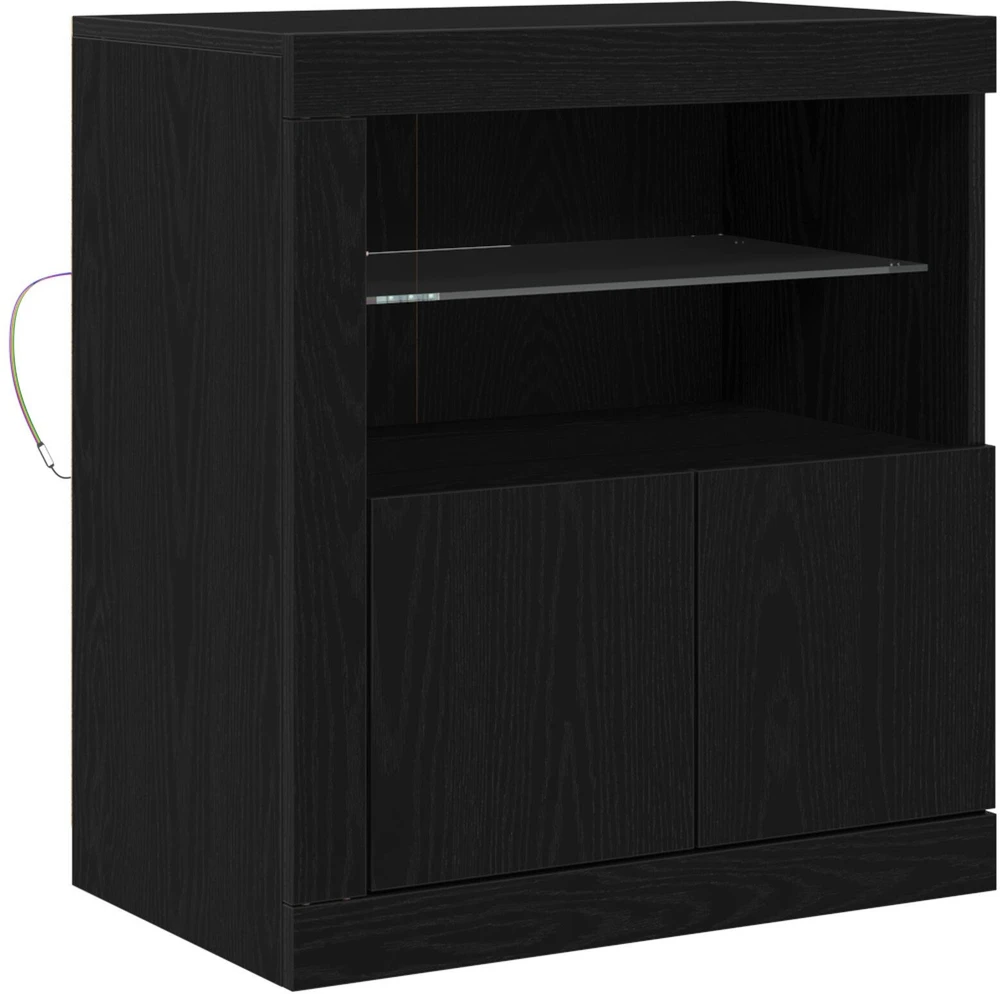 LED Bufetas Juoda 60,5 x 37 x 67 cm Apdirbta mediena