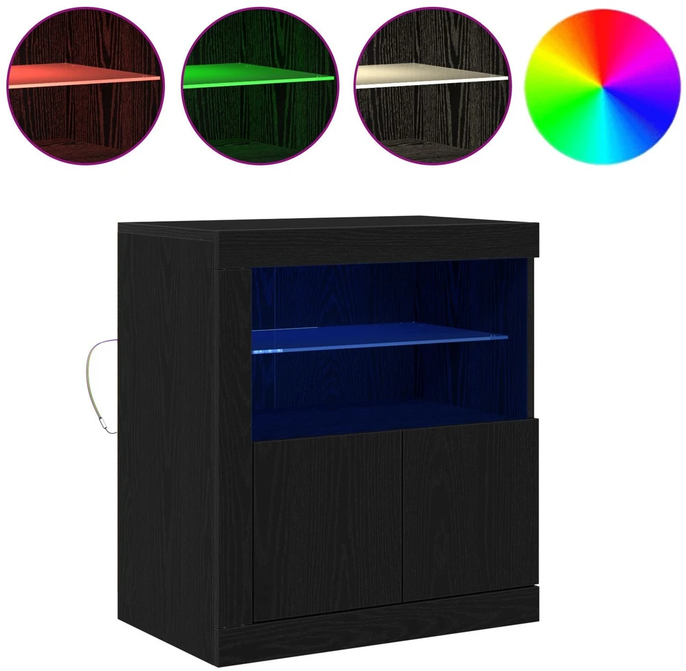 LED Bufetas Juoda 60,5 x 37 x 67 cm Apdirbta mediena