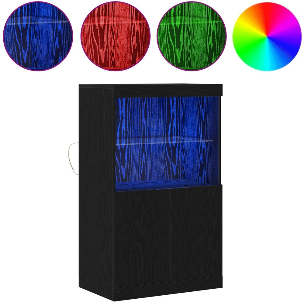 LED Bufetas Juoda 60 x 37 x 100 cm Apdirbta mediena