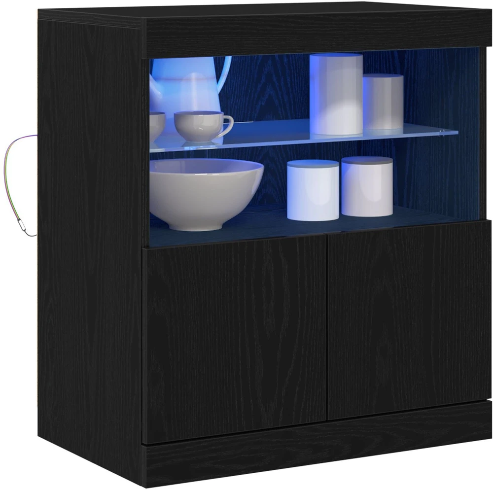 LED Bufetas Juoda 60,5 x 37 x 67 cm Apdirbta mediena
