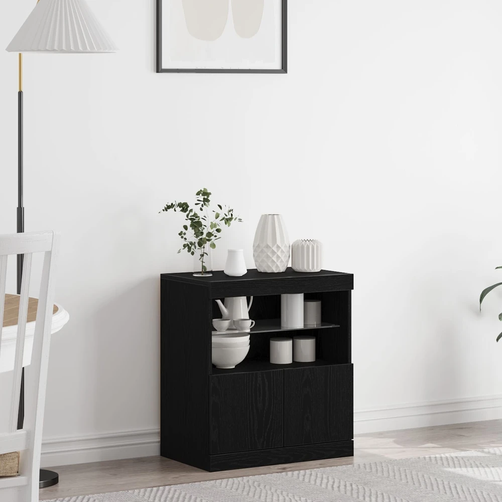 LED Bufetas Juoda 60,5 x 37 x 67 cm Apdirbta mediena