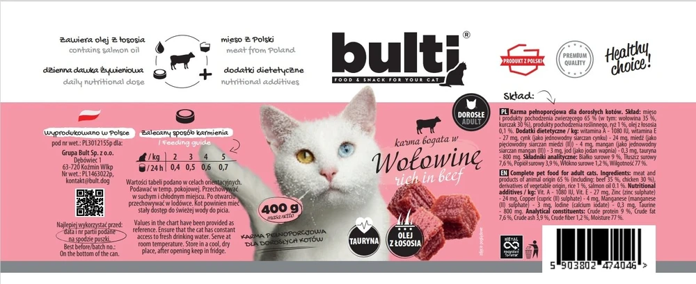 Kačių Maistas - BULTI Rich in jautiena Drėgnas Kačių Maistas 400g Be Glitimo