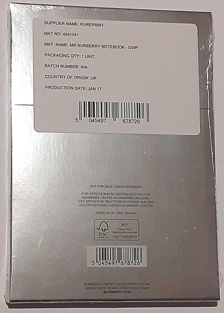 Burberry, GWP užrašų knygelė