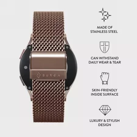 BURGA Metal Mesh Elegance universalus 22 mm laikrodžiams (rožinio aukso spalvos)