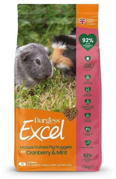 Burgess „Excel“ suaugusių jūrų kiaulyčių ėdalas su spanguole ir mėtomis 1,5kg