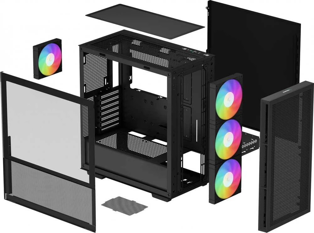 Kompiuterio Korpusas - DeepCool CH560 Midi Tower su Grūdintu Stiklu ir Multi-Spalviniu Apšvietimu Juodas