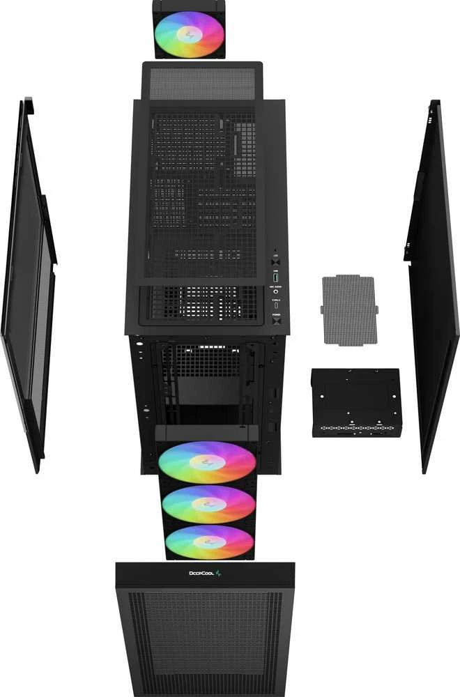 Kompiuterio Korpusas - DeepCool CH560 Midi Tower su Grūdintu Stiklu ir Multi-Spalviniu Apšvietimu Juodas